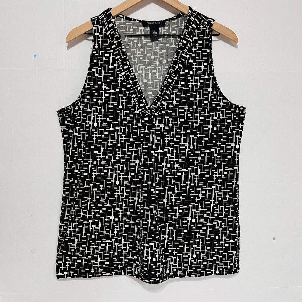 White House Black Market Black Geometric Sleeveless Top   Size L